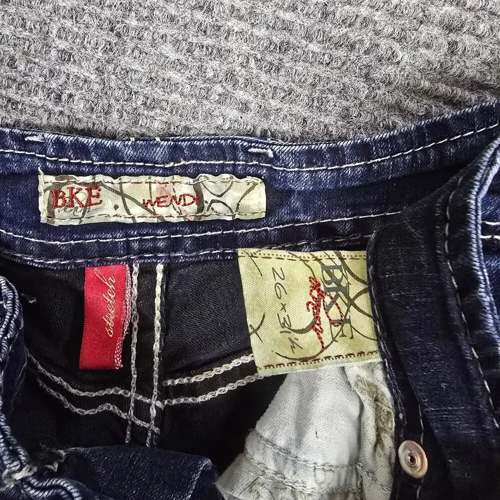 BKE Wendi Womens 26 Dark Wash Denim Bermuda Cutoff Shorts Rhinestone Stretch